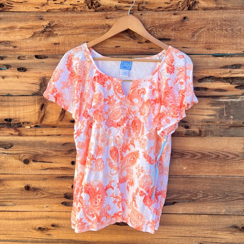 LARK LANE | NWT Orange White Paisley Blouse L